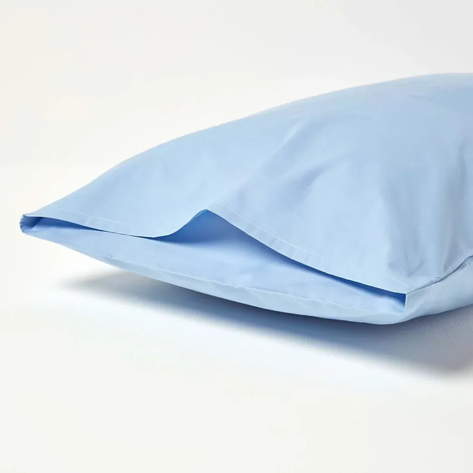 Homescapes Taie d'oreiller bleu 100% coton égyptien 200 fils, 50x75 cm -