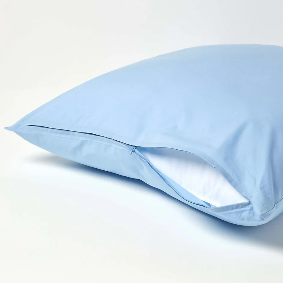 Homescapes Taie d'oreiller bleu 100% coton égyptien 200 fils, 80x80 cm -