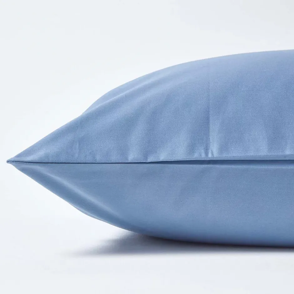 Homescapes Taie d'oreiller bleu en satin de coton égyptien 1000 fils, 50x75 cm - Online