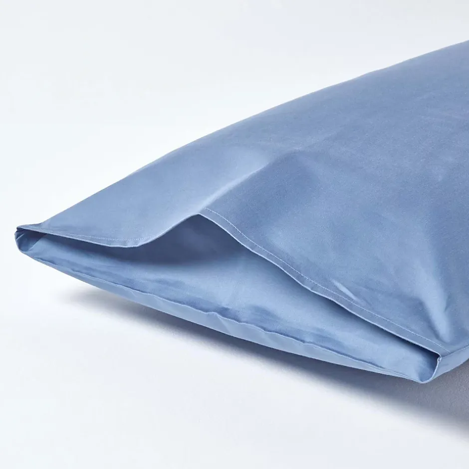 Homescapes Taie d'oreiller bleu en satin de coton égyptien 1000 fils, 50x75 cm - Online