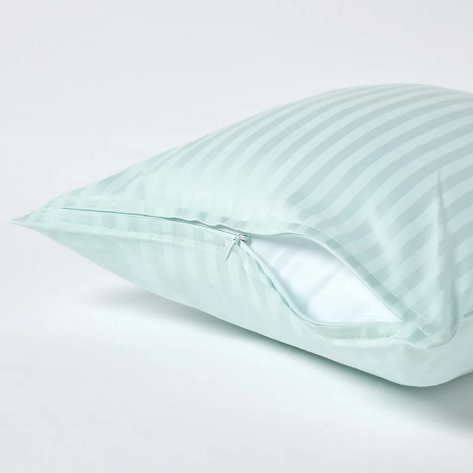 Homescapes Taie d'oreiller bleu satin rayé en coton égyptien 330 fils, 40x40 cm -