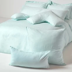 Homescapes Taie d'oreiller bleu satin rayé en coton égyptien 330 fils, 40x40 cm -