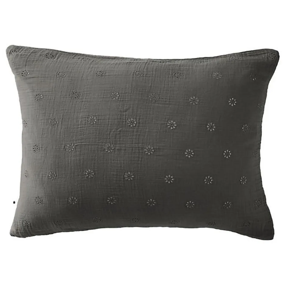 L'Effet Papillon Taie d'oreiller Brodée Déco "Gaïa Boho" 60 x 60 cm & 50 x 70 cm "Gaze de Coton" - Gaïa Boho Granit - 50 x 70 cm