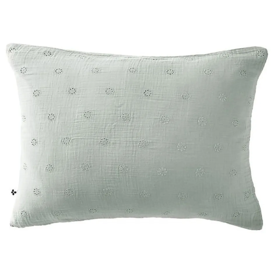 L'Effet Papillon Taie d'oreiller Brodée Déco "Gaïa Boho" 60 x 60 cm & 50 x 70 cm "Gaze de Coton" - Gaïa Boho Eucalyptus - 50 x 70 cm