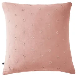 L'Effet Papillon Taie d'oreiller Brodée Déco "Gaïa Boho" 60 x 60 cm & 50 x 70 cm "Gaze de Coton" - Gaïa Boho Rose Pêche - 60 x 60 cm