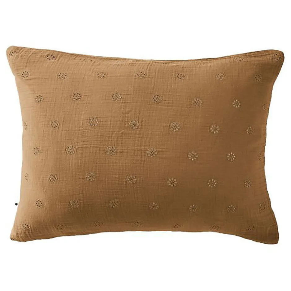 L'Effet Papillon Taie d'oreiller Brodée Déco "Gaïa Boho" 60 x 60 cm & 50 x 70 cm "Gaze de Coton" - Gaïa Boho Camel - 50 x 70 cm