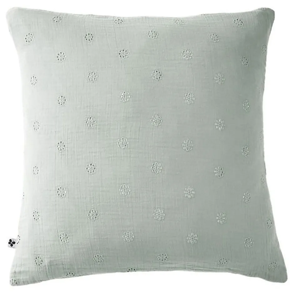 L'Effet Papillon Taie d'oreiller Brodée Déco "Gaïa Boho" 60 x 60 cm & 50 x 70 cm "Gaze de Coton" - Gaïa Boho Eucalyptus - 60 x 60 cm