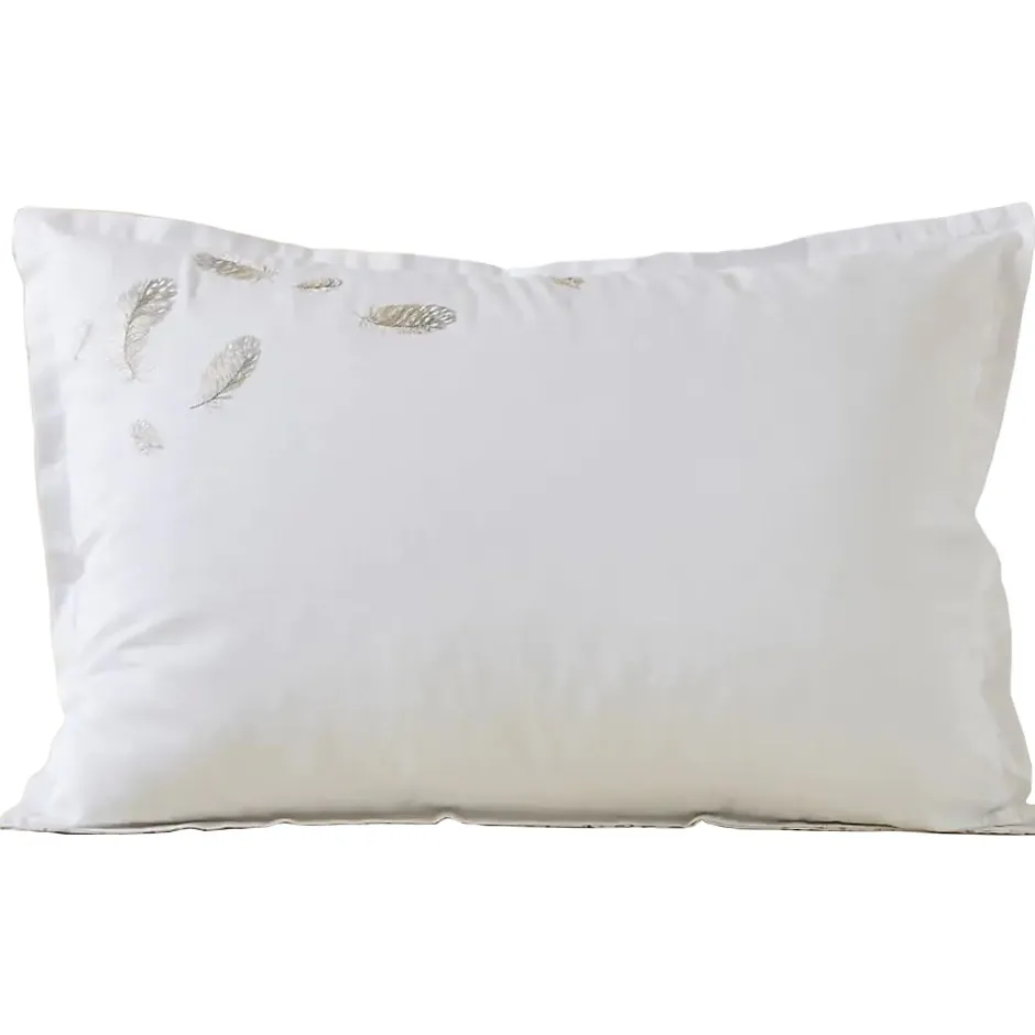 Linnea Taie d'oreiller brodée 50x80 cm en satin de coton NINA blanc Clearance