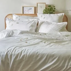 Linnea Taie d'oreiller brodée 50x80 cm en satin de coton NINA blanc Clearance
