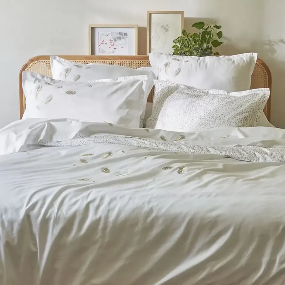 Linnea Taie d'oreiller brodée 50x80 cm en satin de coton NINA blanc Clearance