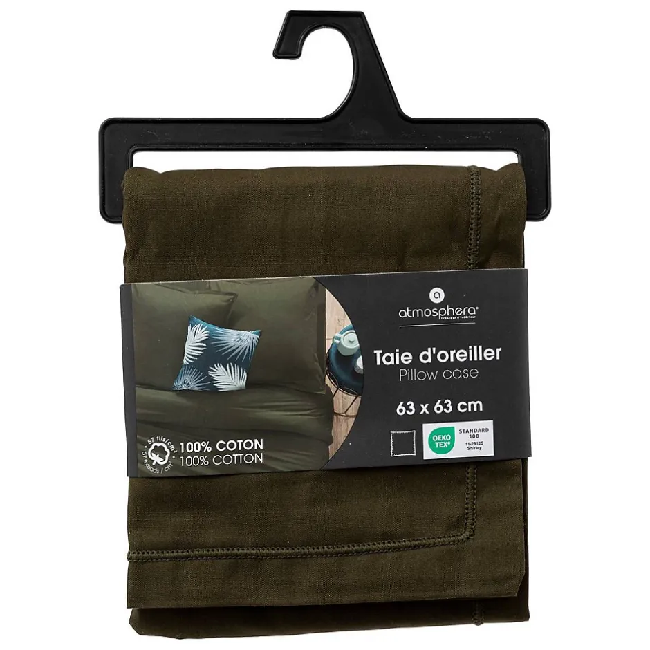 Atmosphera Créateur D'Intérieur Taie d'oreiller Carina coton 63x63cm vert kaki - Atmosphera Hot