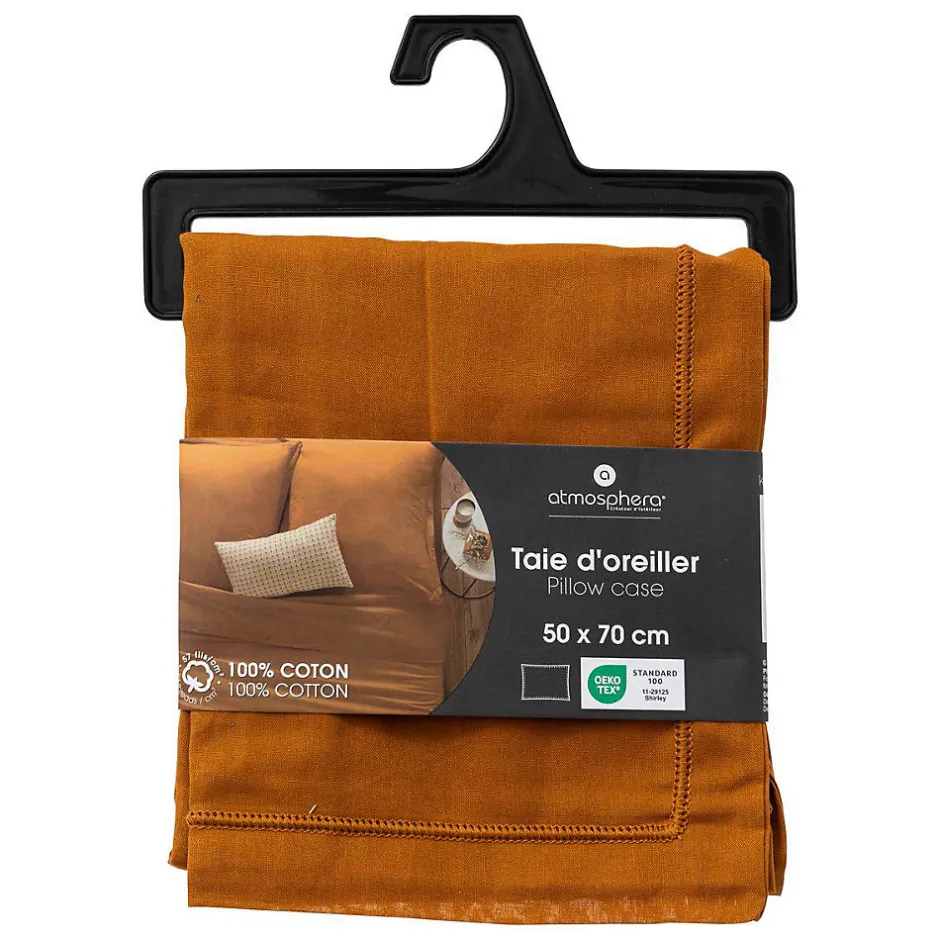 Atmosphera Créateur D'Intérieur Taie d'oreiller Carina coton 50x70cm jaune cumin - Atmosphera Outlet
