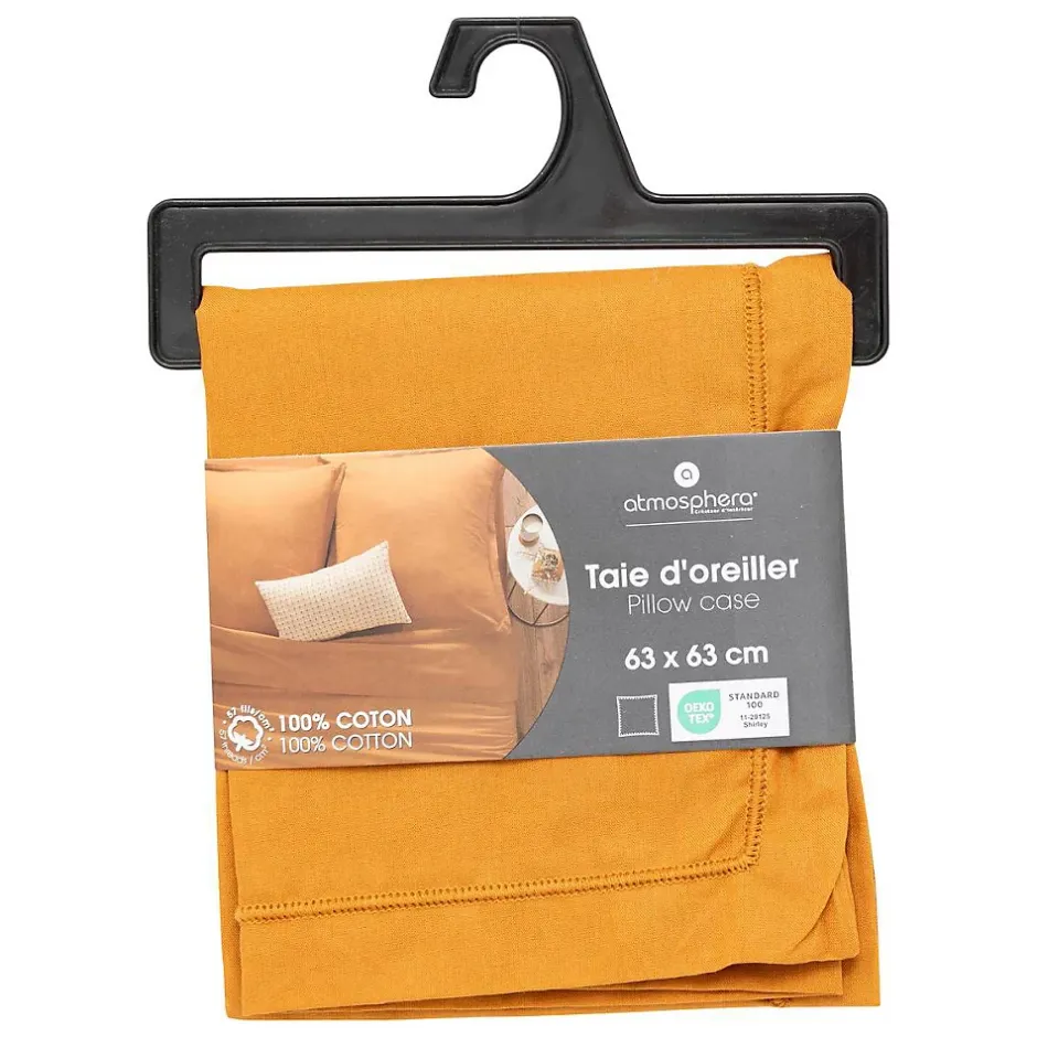 Atmosphera Créateur D'Intérieur Taie d'oreiller Carina coton 63x63cm jaune cumin - Atmosphera