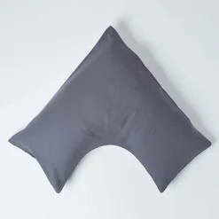 Homescapes Taie d'oreiller cervical gris foncé en lin lavé -