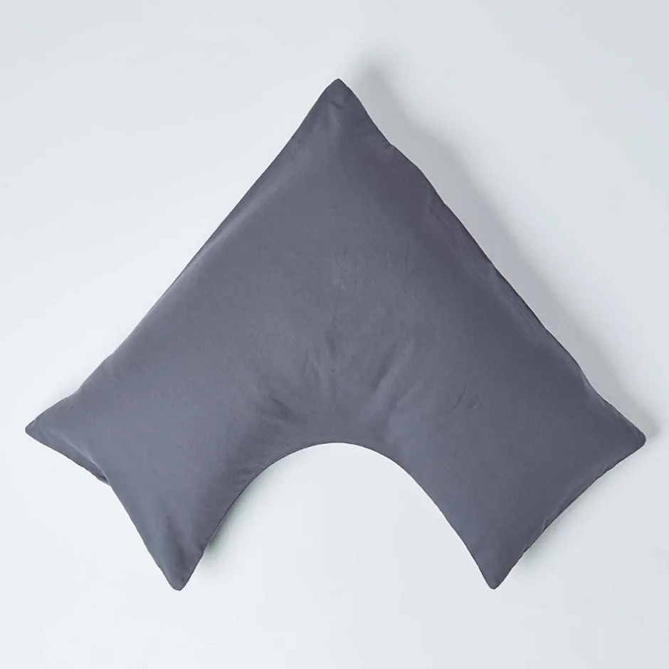 Homescapes Taie d'oreiller cervical gris foncé en lin lavé -
