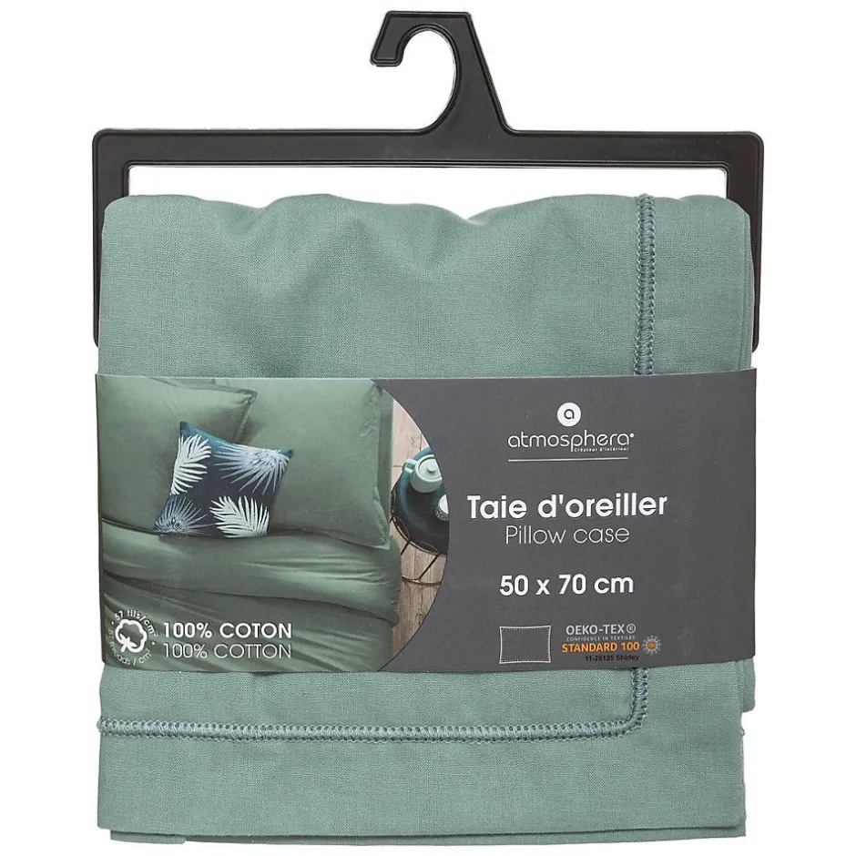 Atmosphera Créateur D'Intérieur Taie d'oreiller en coton - vert céladon 50x70 cm - Atmosphera Hot