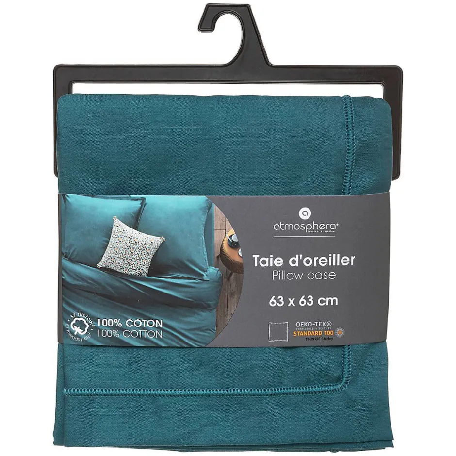 Atmosphera Créateur D'Intérieur Taie d'oreiller en coton - bleu canard 63x63 cm - Atmosphera New