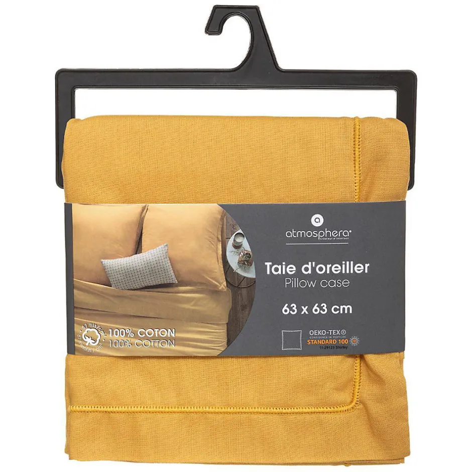 Atmosphera Créateur D'Intérieur Taie d'oreiller en coton - jaune moutarde 63x63 cm - Atmosphera