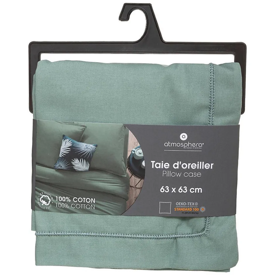 Atmosphera Créateur D'Intérieur Taie d'oreiller en coton - vert céladon 63x63 cm - Atmosphera