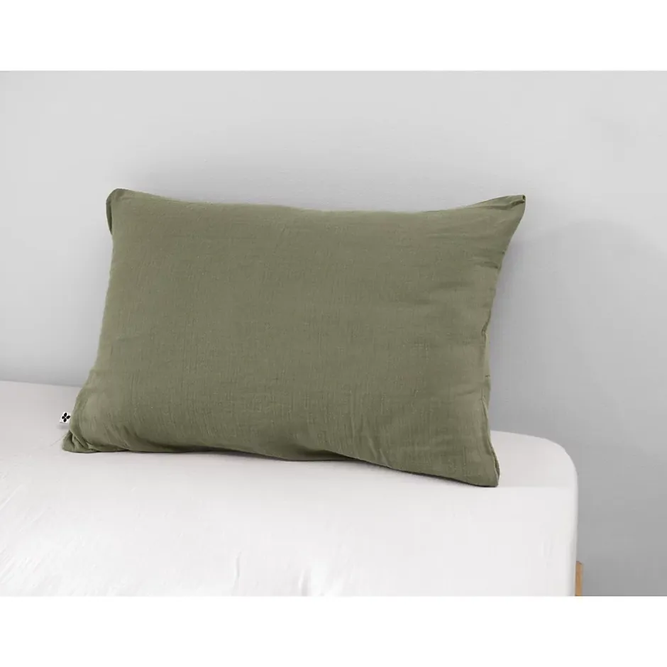 L'Effet Papillon Taie d'oreiller en double gaze de coton 50 x 70 cm Romarin Outlet