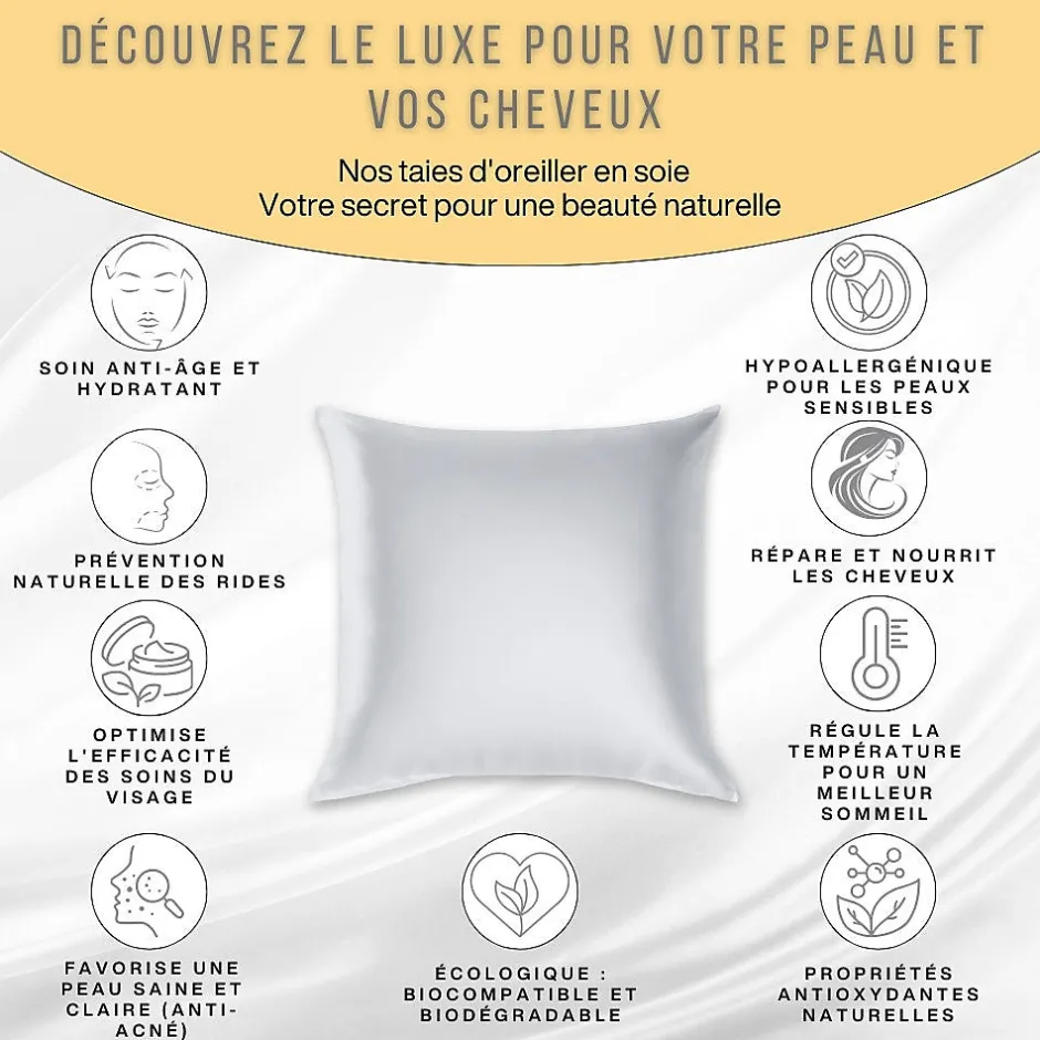 Inphysio Taie d'oreiller en pure soie de mûrier 50x70 - Online