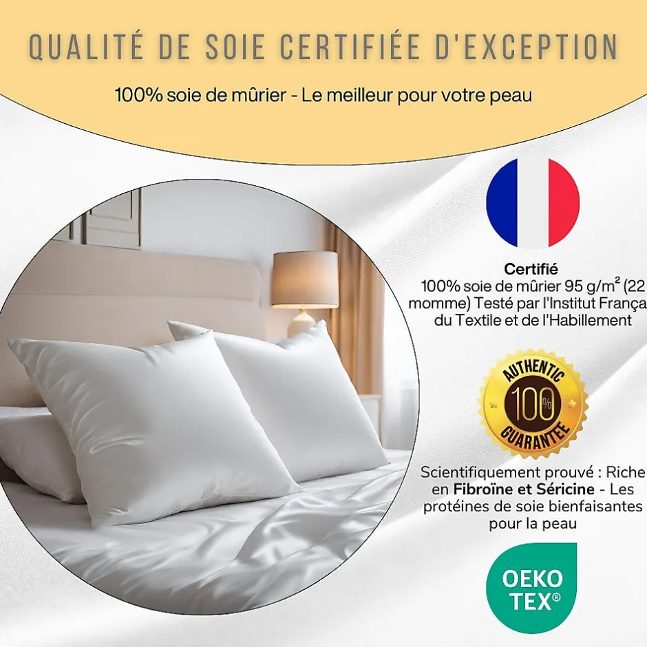 Inphysio Taie d'oreiller en pure soie de mûrier 50x70 - Online