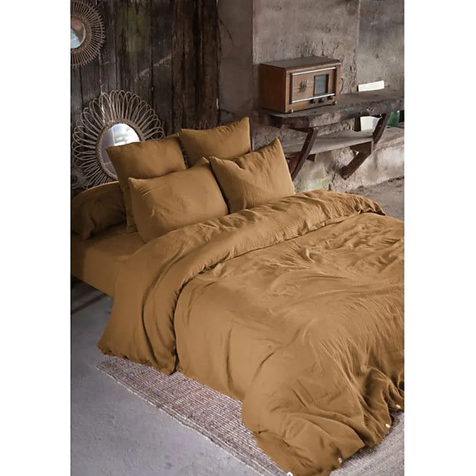 L'Effet Papillon Taie d'oreiller "Gaïa" 60 x 60 cm & 50 x 70 cm "Gaze de Coton" - Gaïa Camel - 60 x 60 cm
