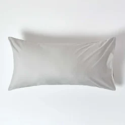 Homescapes Taie d'oreiller gris acier 100% coton égyptien 200 fils, 50x90 cm -