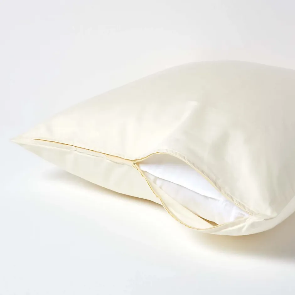 Homescapes Taie d'oreiller ivoire en satin de coton égyptien 1000 fils, 80x80 cm - Discount