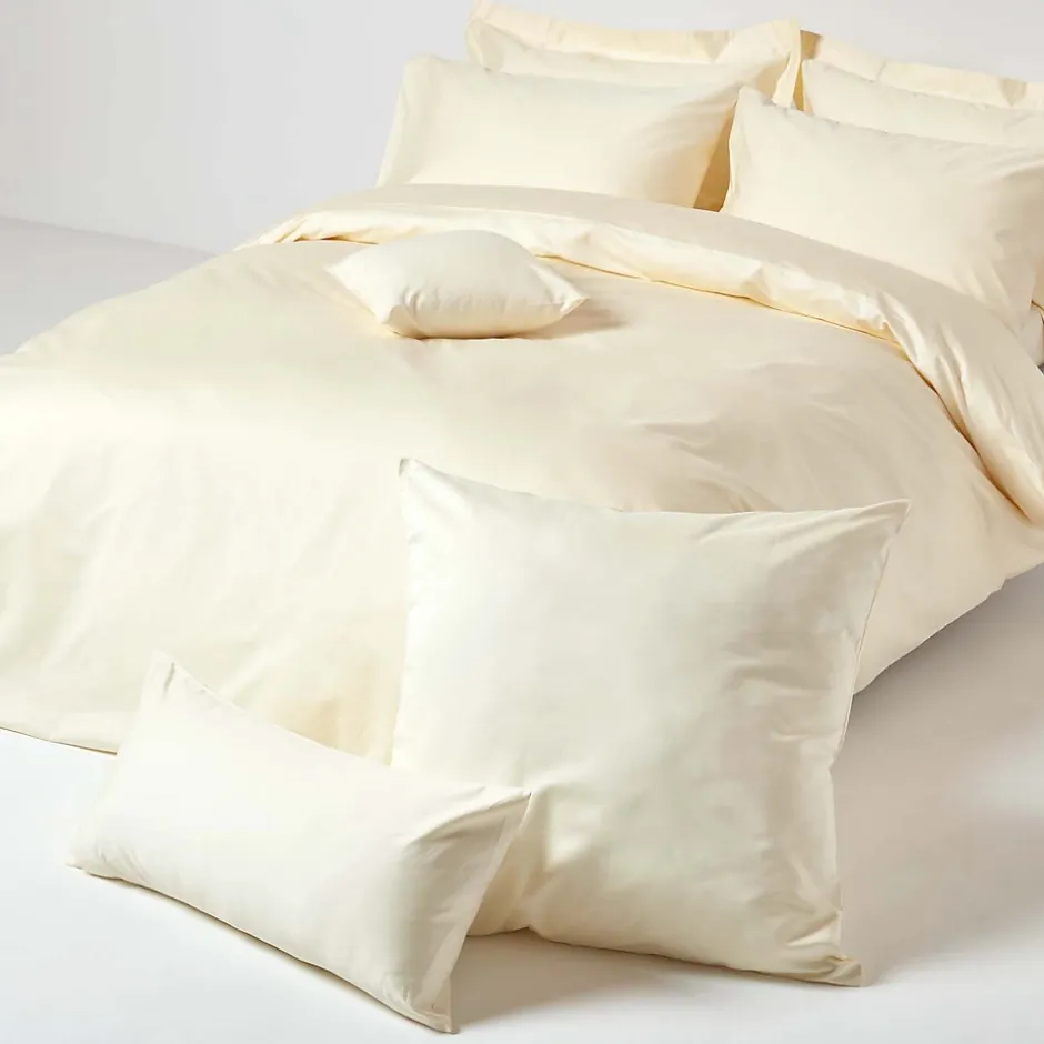Homescapes Taie d'oreiller ivoire en satin de coton égyptien 1000 fils, 80x80 cm - Discount