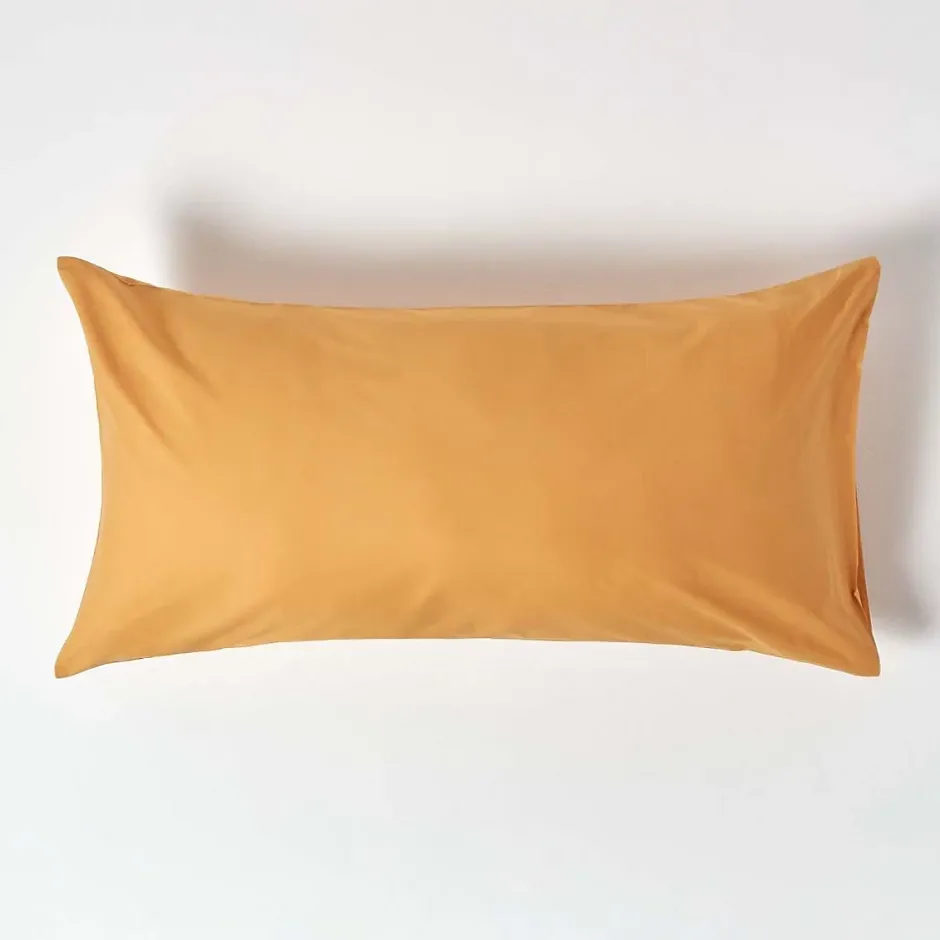 Homescapes Taie d'oreiller jaune moutarde 100% coton égyptien 200 fils, 50x90 cm - New