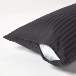 Homescapes Taie d'oreiller noir satin rayé en coton égyptien 330 fils, 40x80 cm - Online