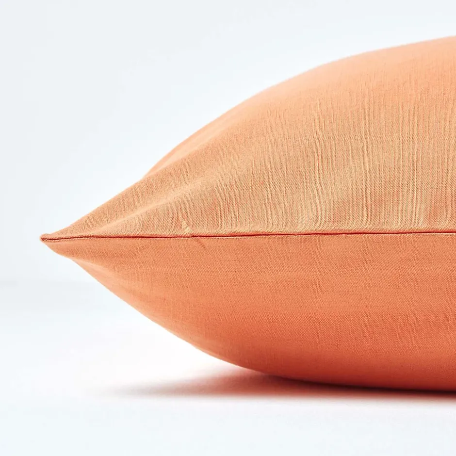 Homescapes Taie d'oreiller orange en lin lavé, 80x80 cm - Best