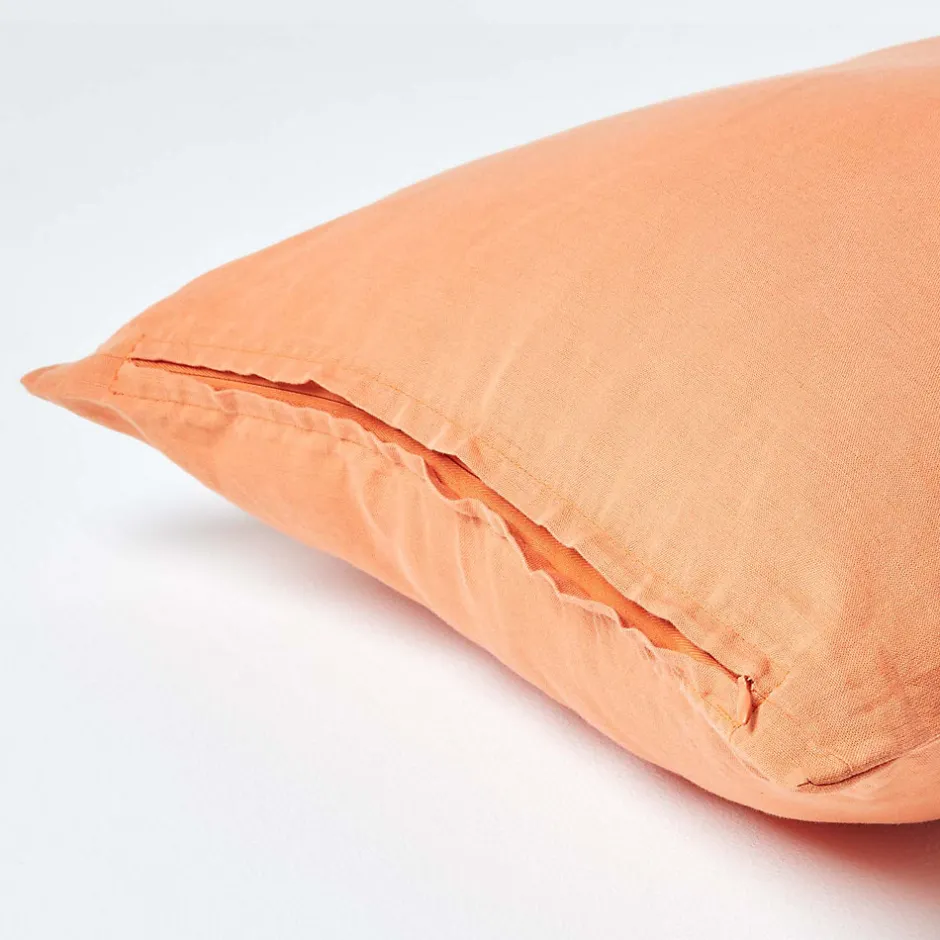 Homescapes Taie d'oreiller orange en lin lavé, 40x80 cm -