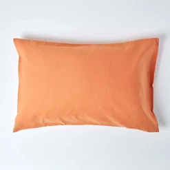 Homescapes Taie d'oreiller orange en lin lavé, 50x90 cm - Outlet