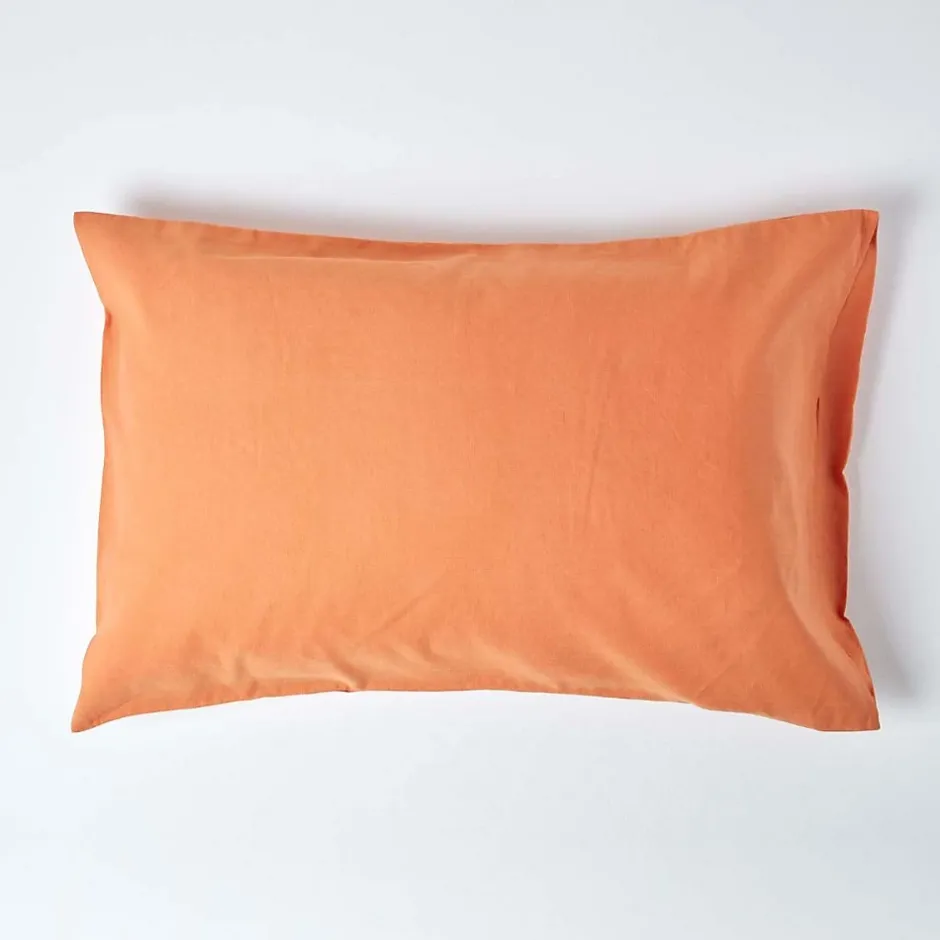 Homescapes Taie d'oreiller orange en lin lavé, 50x90 cm - Outlet
