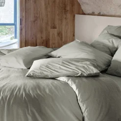 Linnea Taie d'oreiller PALACE pur coton lavé 65x65 cm uni vert laurier