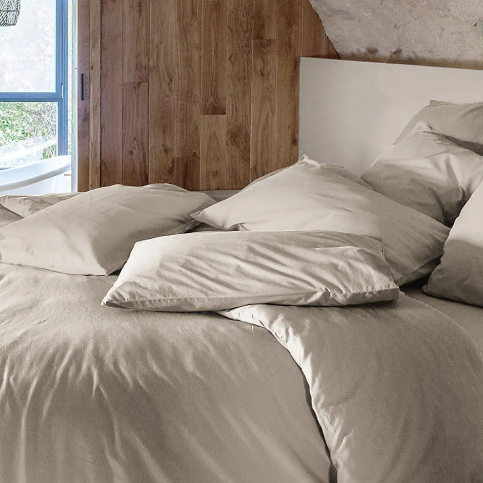 Linnea Taie d'oreiller PALACE pur coton lavé 65x65 cm uni beige lin