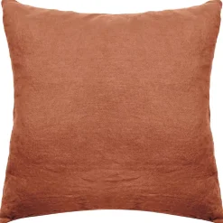 Linnea Taie d'oreiller PALACE pur coton lavé 65x65 cm uni marron terre cuite Discount
