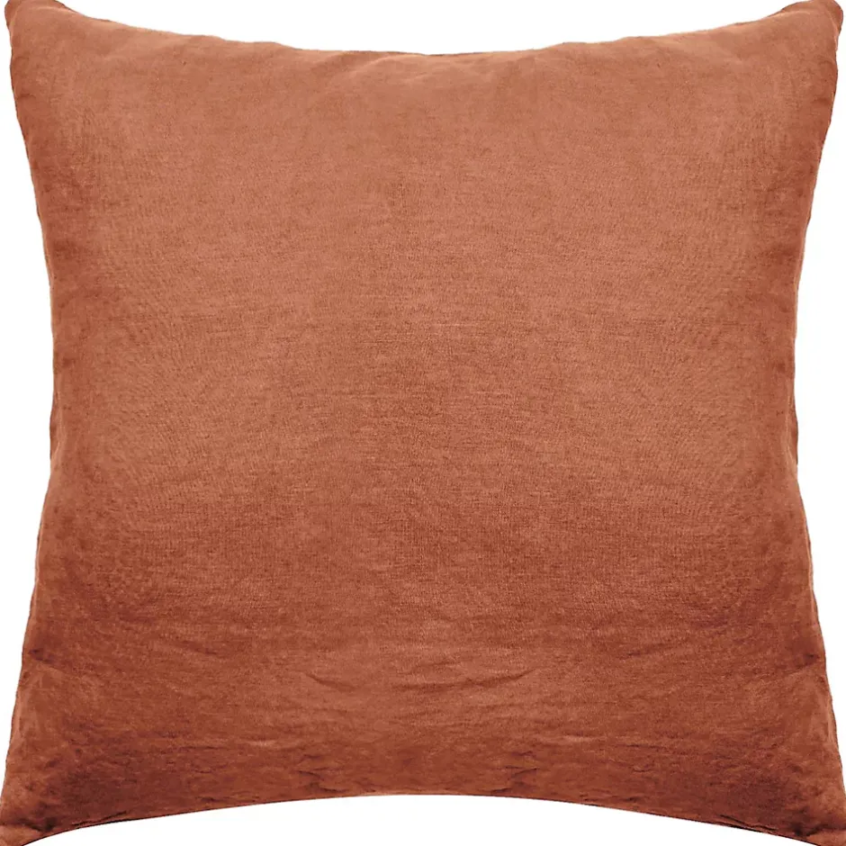 Linnea Taie d'oreiller PALACE pur coton lavé 65x65 cm uni marron terre cuite Discount
