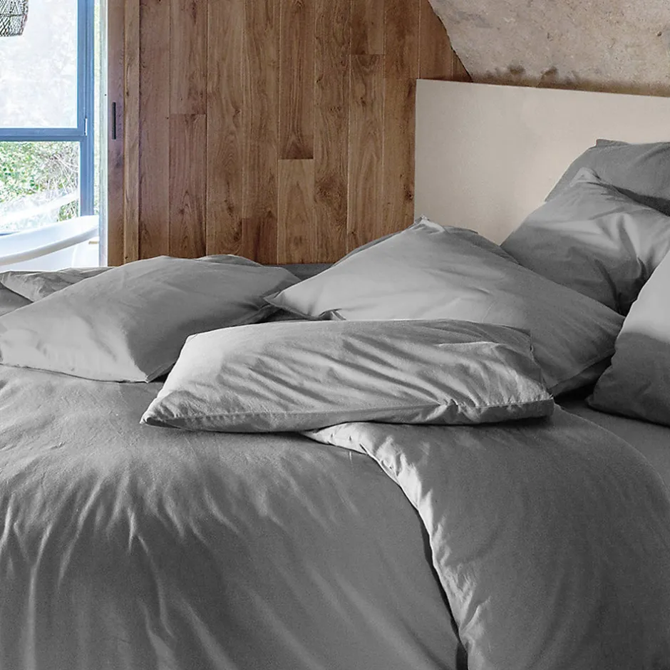 Linnea Taie d'oreiller PALACE pur coton lavé 50x70 cm uni gris acier