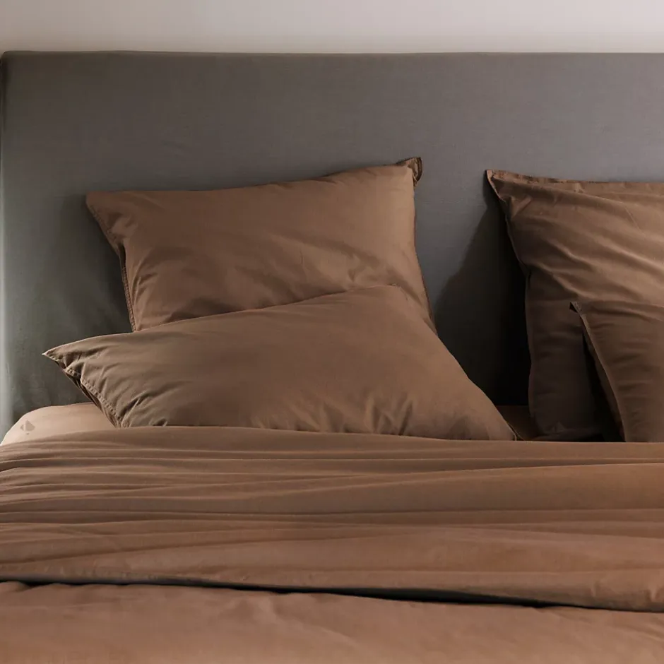 Linnea Taie d'oreiller PALACE pur coton lavé 65x65 cm uni marron cognac New