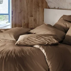 Linnea Taie d'oreiller PALACE pur coton lavé 65x65 cm uni marron cognac New