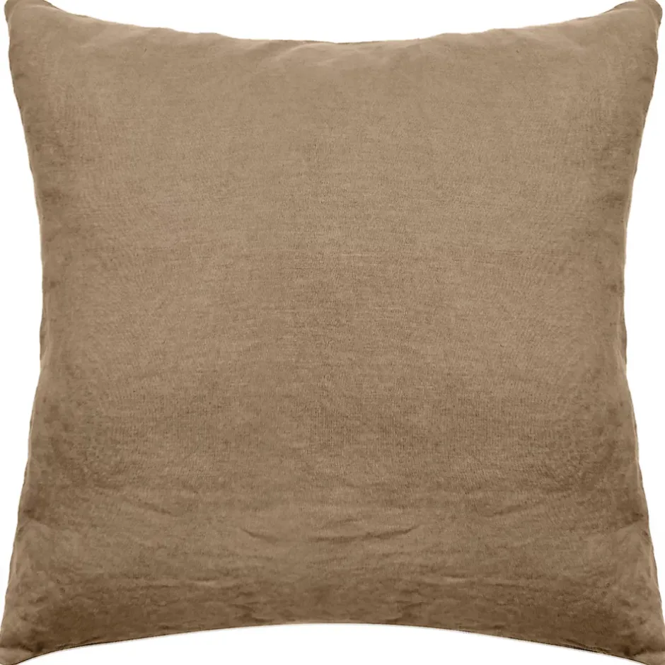 Linnea Taie d'oreiller PALACE pur coton lavé 65x65 cm uni marron cognac New