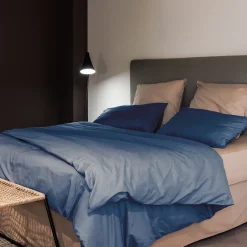 Linnea Taie d'oreiller PALACE pur coton lavé 65x65 cm uni bleu indigo Discount