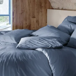 Linnea Taie d'oreiller PALACE pur coton lavé 65x65 cm uni bleu indigo Discount
