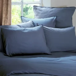 Linnea Taie d'oreiller PALACE pur coton lavé 65x65 cm uni bleu indigo Discount