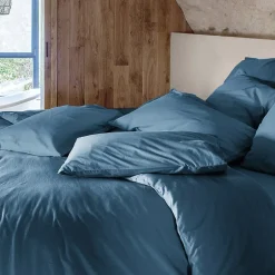 Linnea Taie d'oreiller PALACE pur coton lavé 65x65 cm uni bleu marine