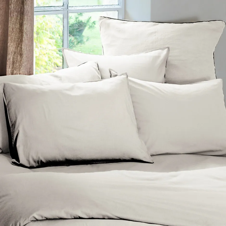 Linnea Taie d'oreiller PALACE pur coton lavé 65x65 cm uni beige naturel