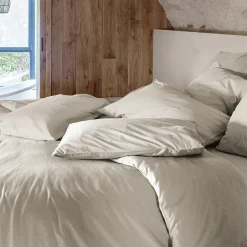 Linnea Taie d'oreiller PALACE pur coton lavé 50x70 cm uni beige nacre